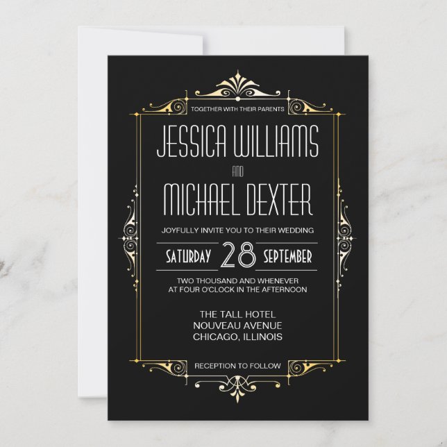 Invitations de mariage des années 1920 Motif Art d (Devant)