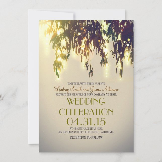 Invitations de mariage des arbres à cordes et des  (Devant)