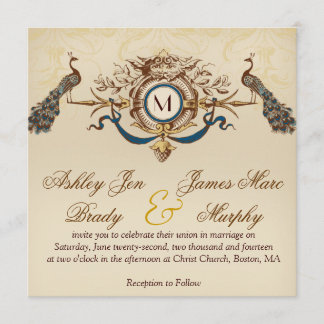 Invitations de mariage des Carrés de Peacock Vinta