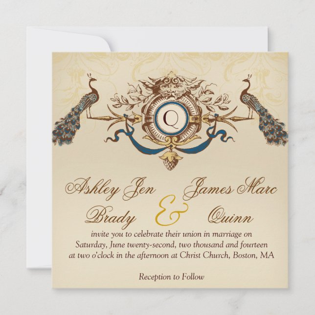 Invitations de mariage des Carrés de Peacock Vinta (Devant)