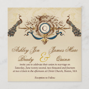 Invitations de mariage des Carrés de Peacock Vinta
