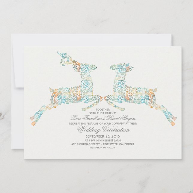 Invitations de mariage des cerfs de bois (Devant)