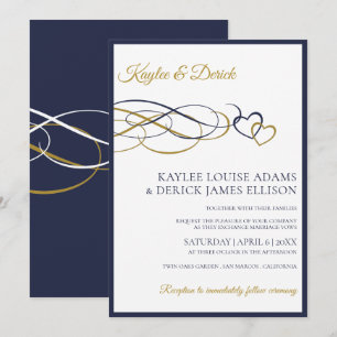 Invitations de mariage des coeurs   Dark Navy Blue