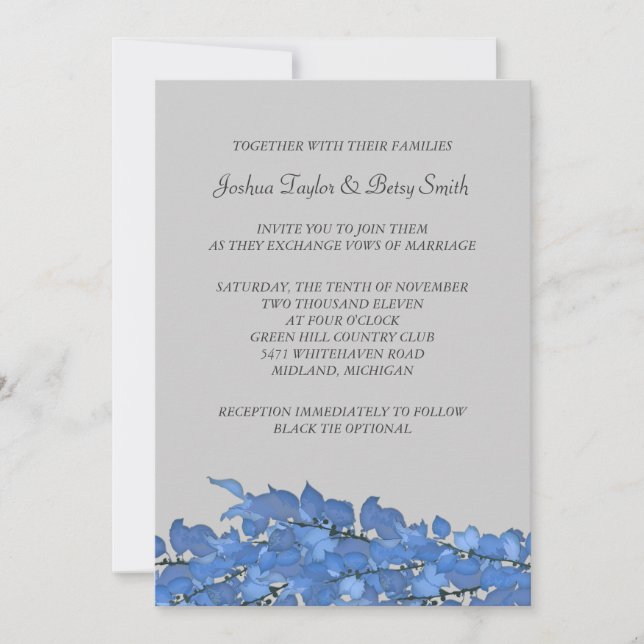 Invitations de mariage des Feuilles bleus (Devant)
