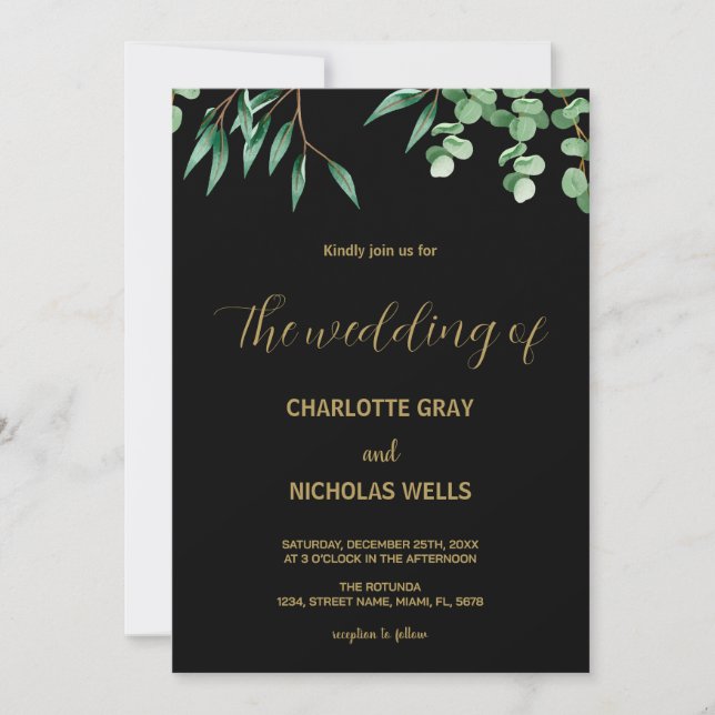 Invitations de mariage des feuilles d'arbre vert (Devant)