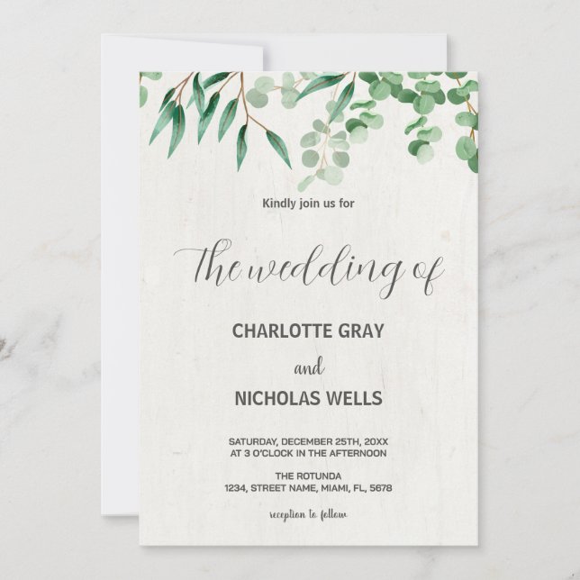 Invitations de mariage des feuilles d'arbre vert (Devant)