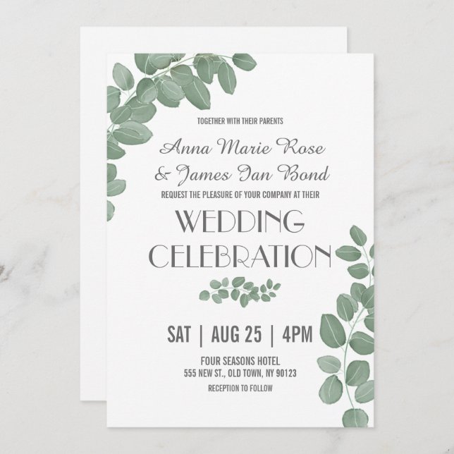 Invitations de mariage des Feuilles de l'Eucalyptu (Devant / Derrière)