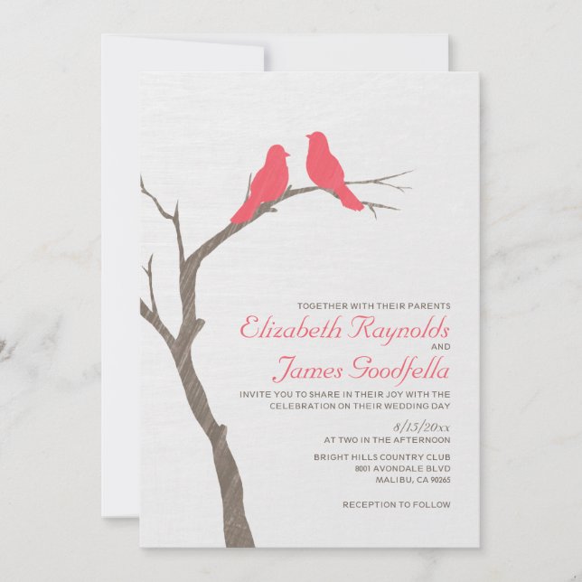 Invitations de mariage des oiseaux rouges modernes (Devant)