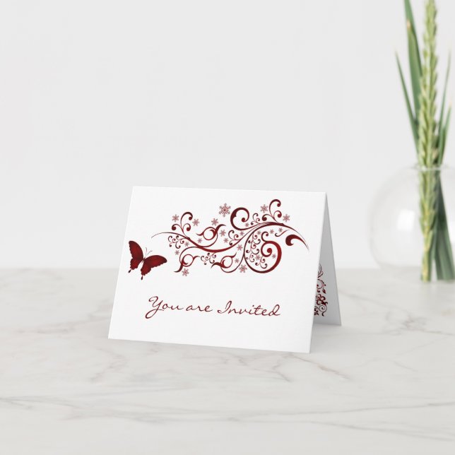 Invitations de mariage des papillons rouges (Devant)