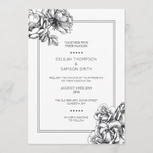 Invitations De Mariage Des Roses Floraux Monochrom