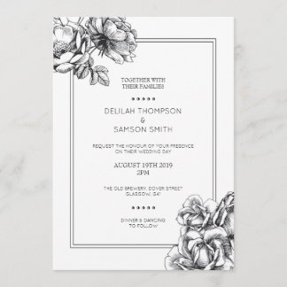 Invitations De Mariage Des Roses Floraux Monochrom