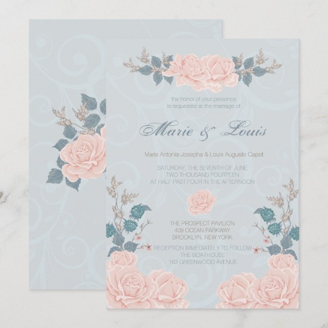 Invitations de mariage des Roses romantiques (Devant / Derrière)