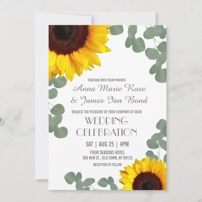 Invitations de mariage des tournesols rustiques (Devant)