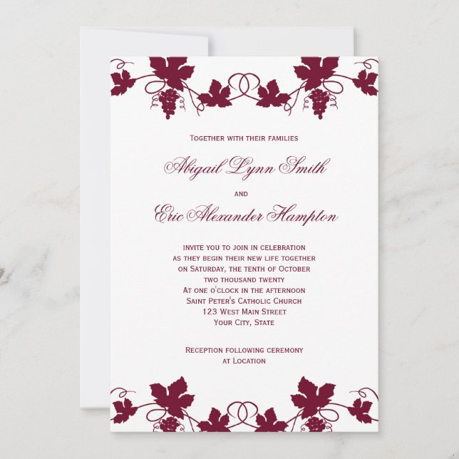 Invitations de mariage des vignes (Devant)