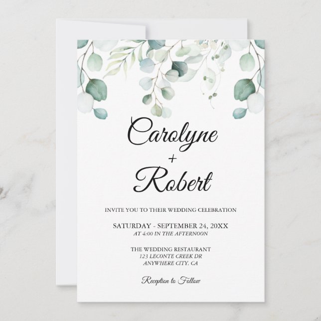 Invitations de mariage d'Eucalyptus imprimées (Devant)