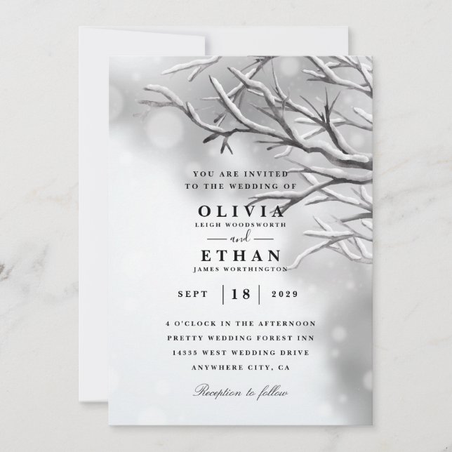 Invitations de mariage d'hiver en argent (Devant)