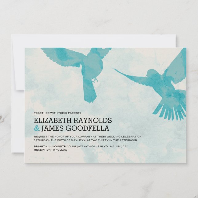 Invitations de mariage d'oiseaux bleus (Devant)