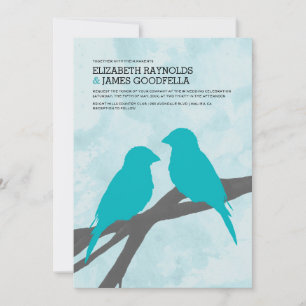 Invitations de mariage d'oiseaux bleus modernes
