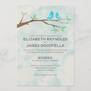 Invitations de mariage d'oiseaux bleus rustiques