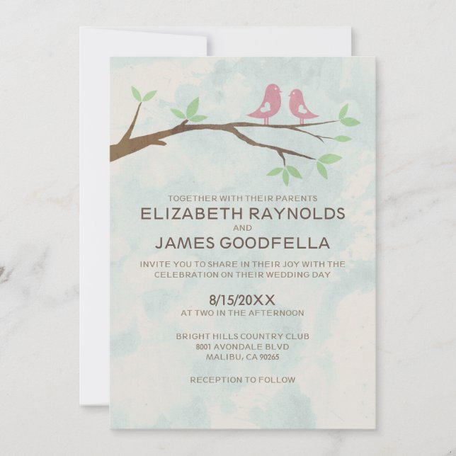 Invitations de mariage d'oiseaux rouges rustiques (Devant)