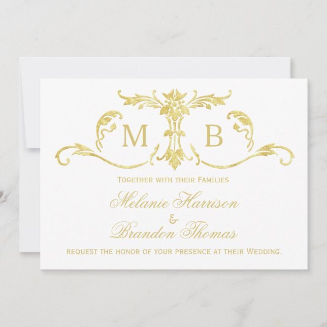 Invitations de mariage d'or avec mariage RSVP (Devant)
