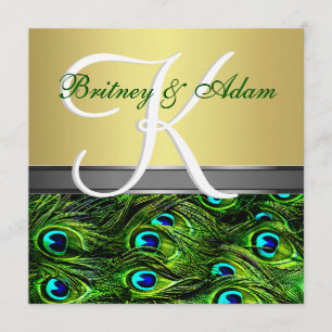 Invitations de mariage d'or et de paon de vert