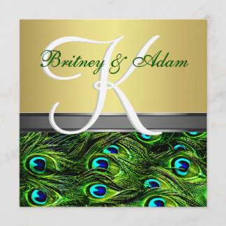 Invitations de mariage d'or et de paon de vert