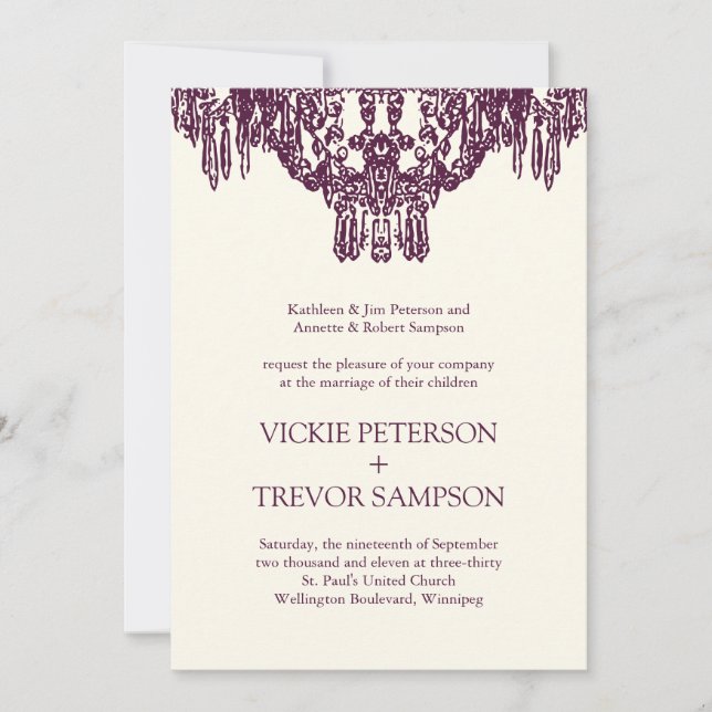 Invitations De Mariage Du Chandelier D'Eggplant (Devant)