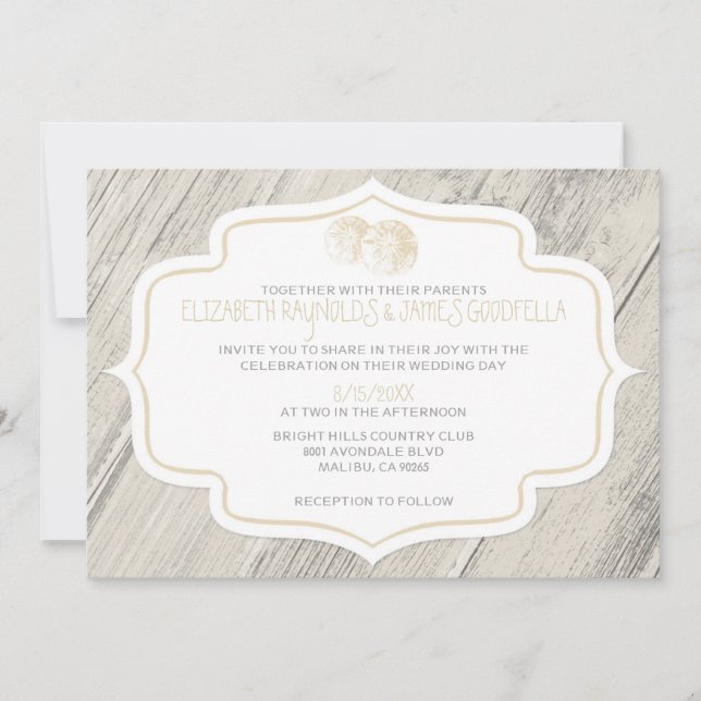 Invitations de mariage du dollar de sable de plage (Devant)