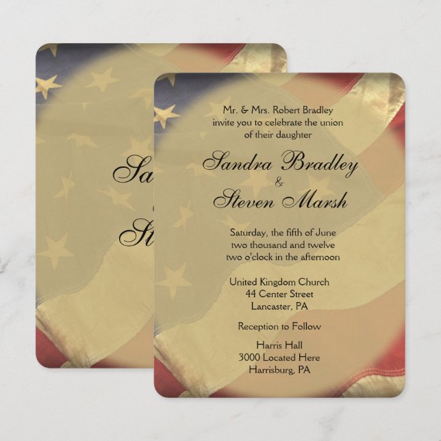 Invitations de mariage du drapeau américain (Devant / Derrière)