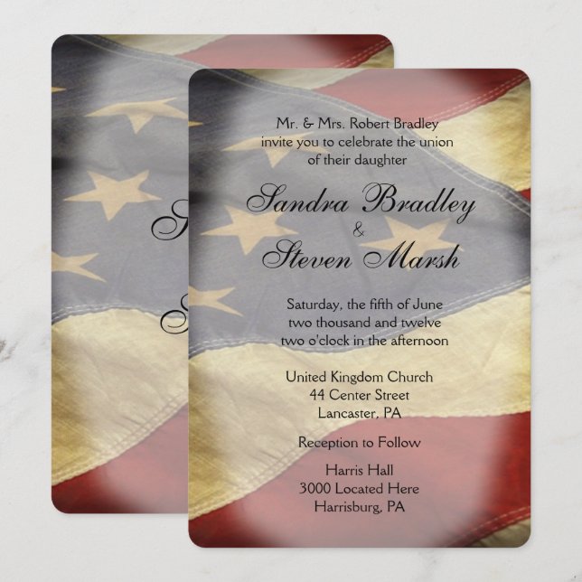 Invitations de mariage du drapeau américain (Devant / Derrière)