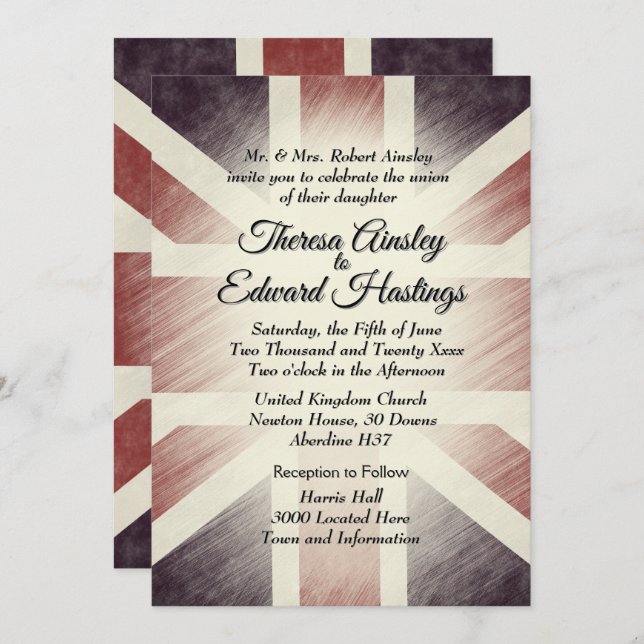 Invitations de mariage du drapeau britannique en d (Devant / Derrière)