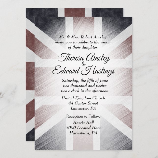 Invitations de mariage du drapeau britannique en d (Devant / Derrière)