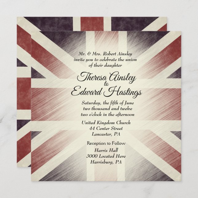 Invitations de mariage du drapeau britannique en d (Devant / Derrière)