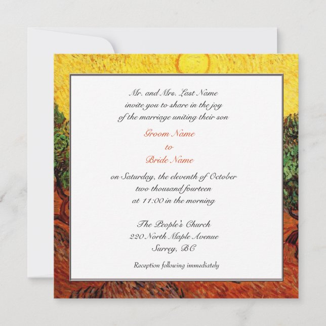 Invitations de mariage du parent de chambre (Devant)