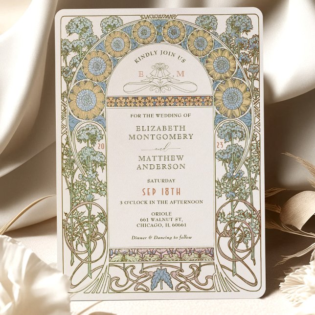 Invitations de mariage du pavot Art Nouveau par Mu (Créateur téléchargé)