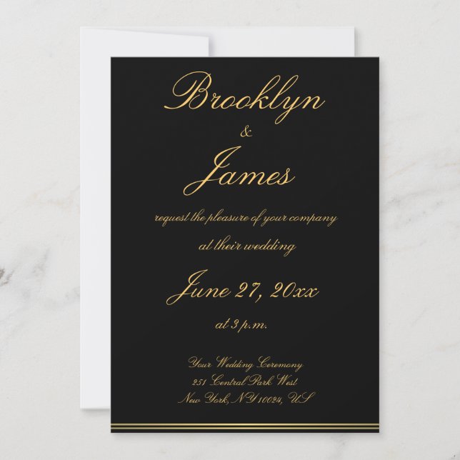 Invitations De Mariage Élégant Noir Et Or (Devant)