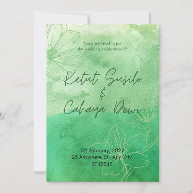 Invitations de mariage élégant Sage Green (Devant)