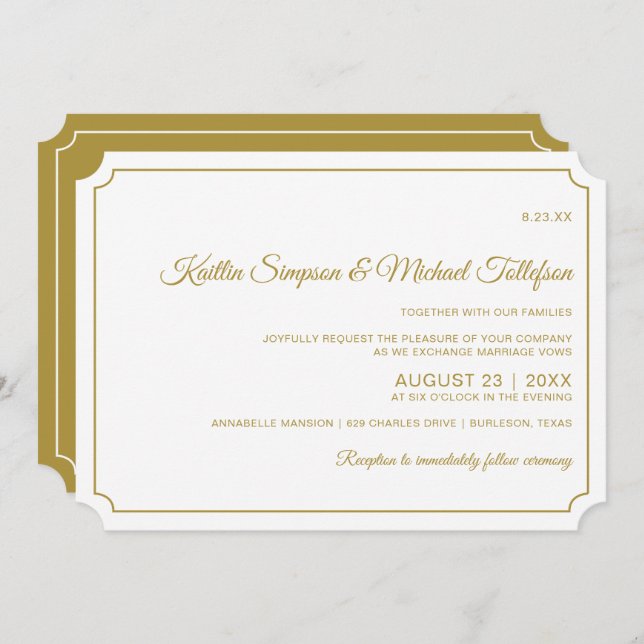 Invitations de mariage élégantes à la frontière de (Devant / Derrière)