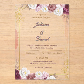 Invitations de mariage élégantes en acrylique roug