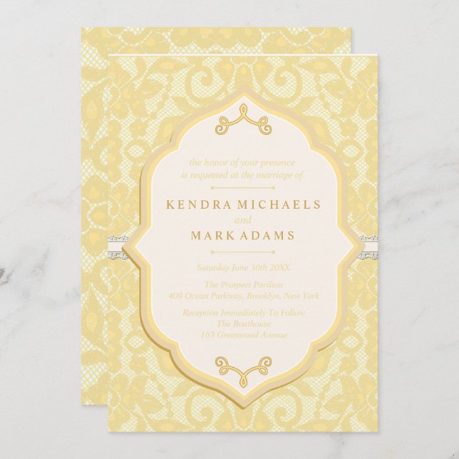 Invitations de mariage élégantes en or et en ivoir (Devant / Derrière)