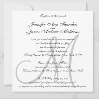 Invitations de mariage élégantes Monogramme Noms i
