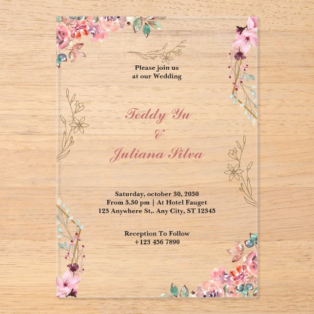 Invitations de mariage en acrylique florale person (Recto)