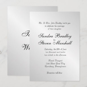 Invitations de mariage en argent élégant