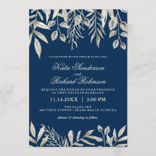Invitations de mariage en argent et bleu marine