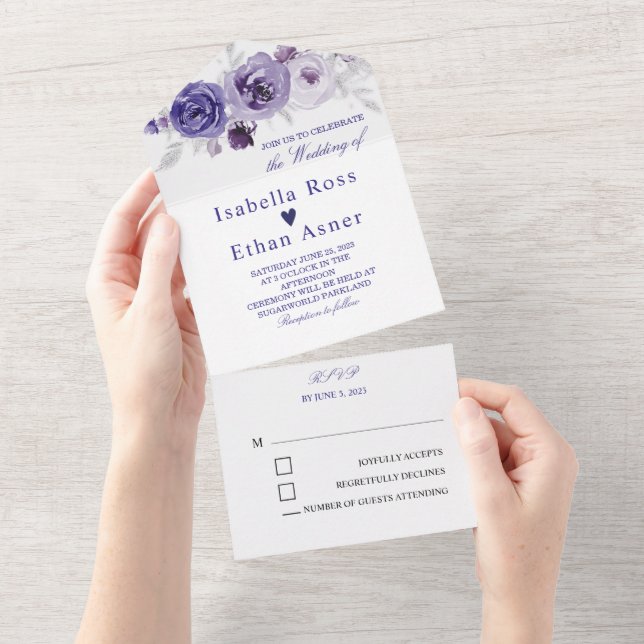 Invitations de mariage en argent et violet (Déchirure)