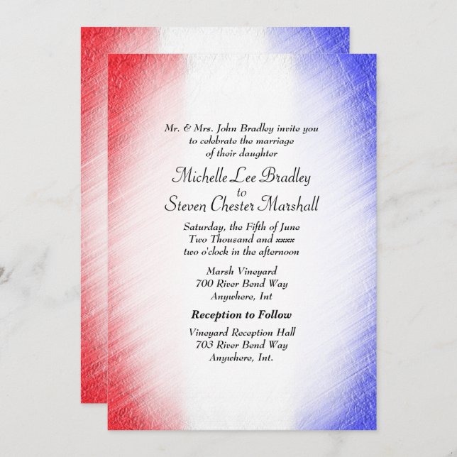 Invitations de mariage en bande patriotique (Devant / Derrière)