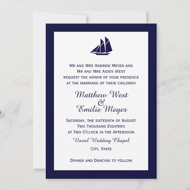 Invitations de mariage en bateau à voile bleu de l (Devant)
