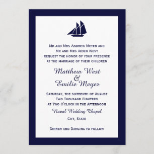 Invitations de mariage en bateau à voile bleu de l
