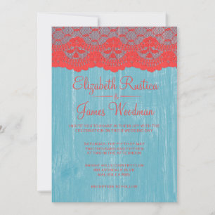 Invitations de mariage en bois de dentelle bleu et